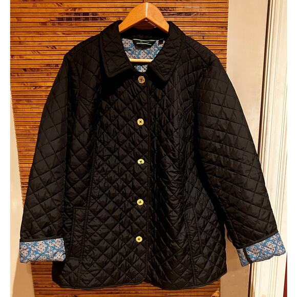 C. Wonder Black Quilted Jacket Women’s 2X Button Front Floral Lining Lightweight - Picture 1 of 7